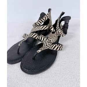 Gianni Bini Zebra Print Calf Hair Gladiator Sandals Black White Thong Flat 9.5M